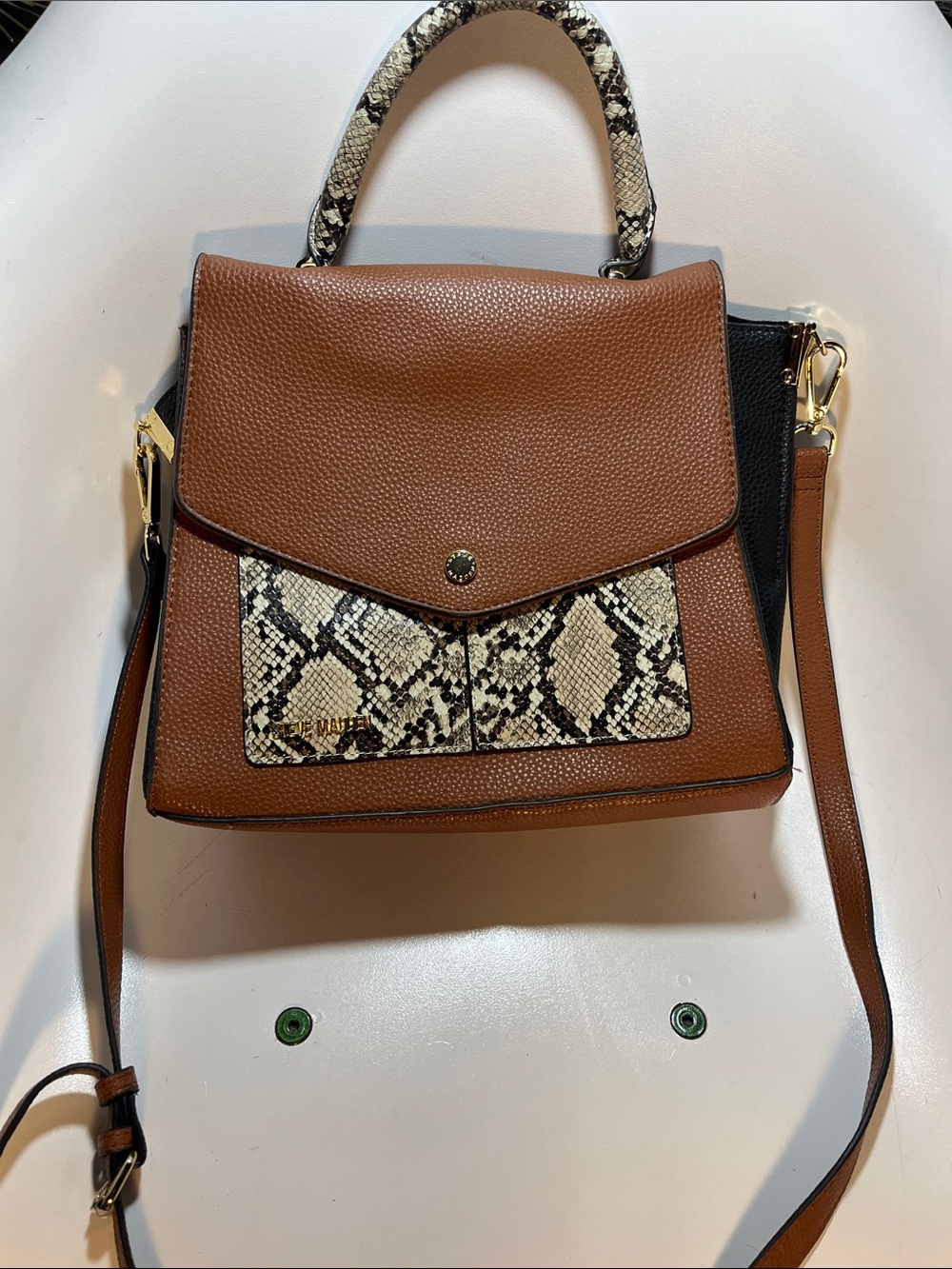 Steve Madden Brown Snake-Accent Top Handle Satchel #(P-7)
